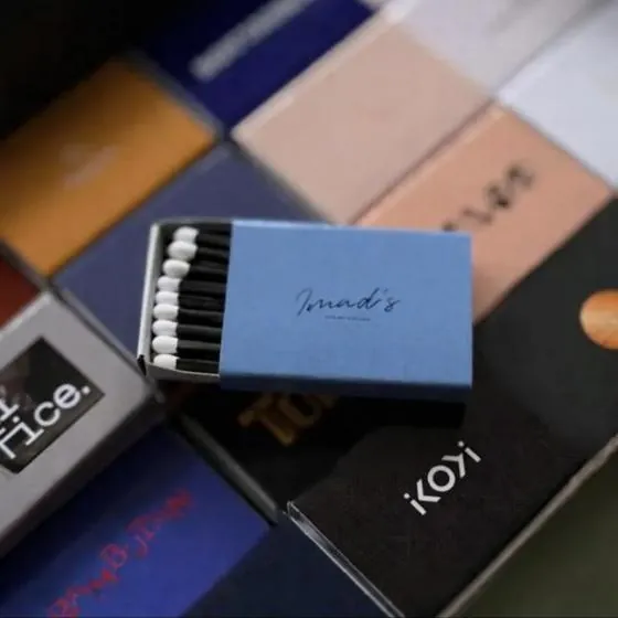 Custom printed blue matchbox with matches
